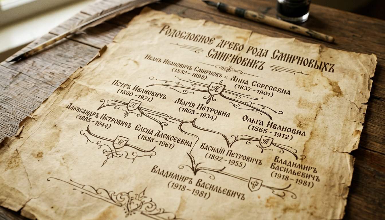 Семейное генеалогическое древо, нарисованное на бумаге