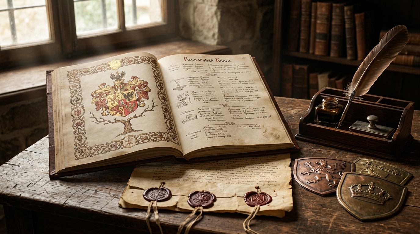 Старинные генеалогические документы, гербы и родословные книги