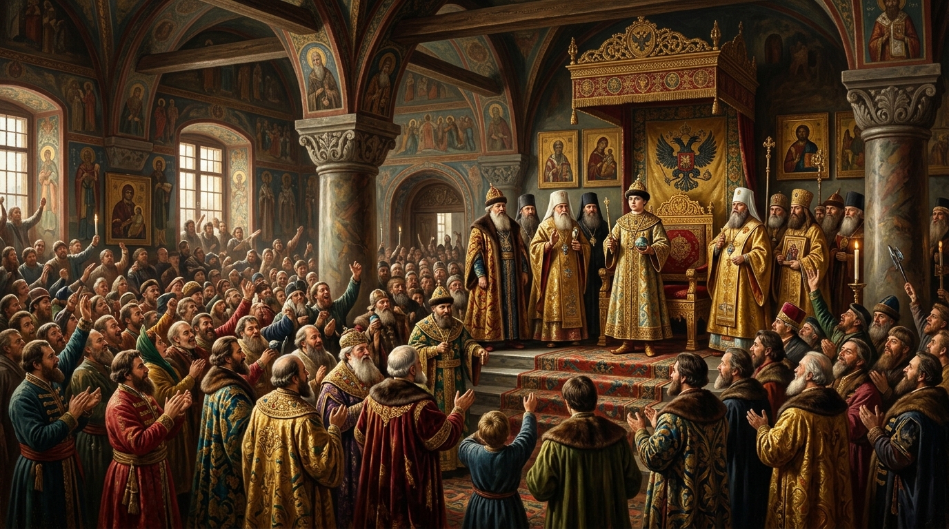 Сцена избрания Михаила Романова на царство Земским собором 1613 года