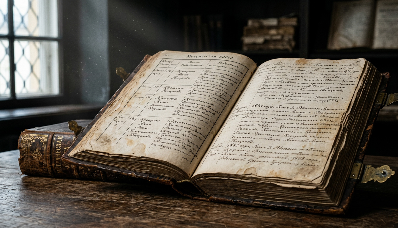 траница метрической книги (XIX век) или старинная купчая / ревизская сказка.